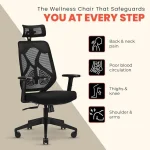 Ergolux High Back Ergonomic Office & Study Chair | 3 Year Warranty | Adjustable Height, Tilt Lock, 2D Headrest, Adjustable Arms & Lumbar Support | Heavy Duty Nylon Base | DIY | Black - Image 6