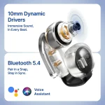 pTron Bassbuds Vortex Clips Wireless Open Ear Earbuds w/Chrome Finish, SafeBeats Tech, 50Hrs Playtime, Dual HD Mic w/AI-ENC, 10mm Driver, Pristine Sound, BTv5.4 Earclips, Type C Charging (Obsidian) - Image 8