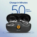 pTron Bassbuds Vortex Clips Wireless Open Ear Earbuds w/Chrome Finish, SafeBeats Tech, 50Hrs Playtime, Dual HD Mic w/AI-ENC, 10mm Driver, Pristine Sound, BTv5.4 Earclips, Type C Charging (Obsidian) - Image 3