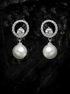 Clara 92.5 Sterling Silver Swiss Zirconia Pearl Earrings | Gift for Women and Girls - Image 3
